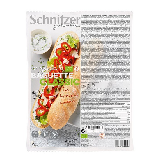 Baguette Classic Maiz para Hornear Sin Gluten Bio 360g Schnitzer
