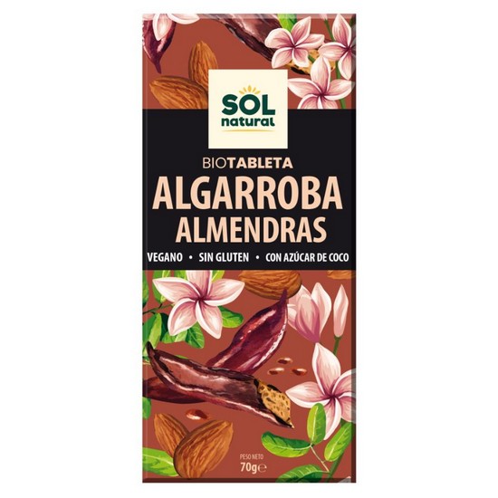 Chocolate Algarroba Almendras Bio Vegan 70g Solnatural