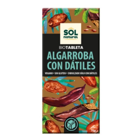 Chocolate Algarroba Datiles Bio Vegan Sin Gluten 70g Solnatural