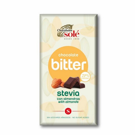 Chocolate Bitter con Almendras y Stevia 72% Cacao Sin Gluten 100g Chocolates Sole
