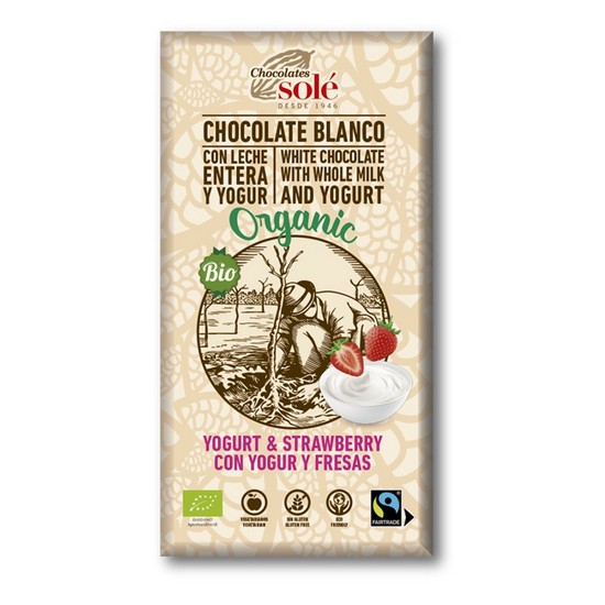 Chocolate Blanco con Yogur y Fresas Sin Gluten Bio 100g Chocolates Sole