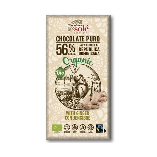 Chocolate Negro con Jengibre Sin Gluten Bio Vegan 100g Chocolates Sole