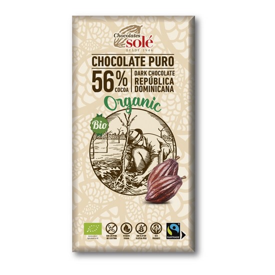 Chocolate Negro 56% Cacao Sin Gluten Bio Vegan 100g Chocolates Sole