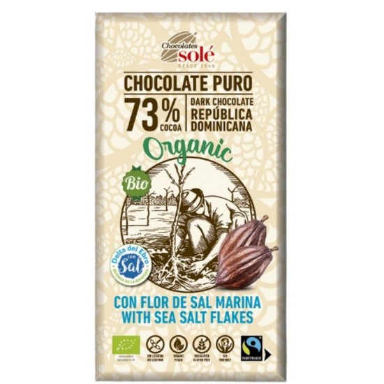 Chocolate Negro 73% Cacao Flor de Sal Bio Sin Gluten Vegan 100g Chocolates Sole