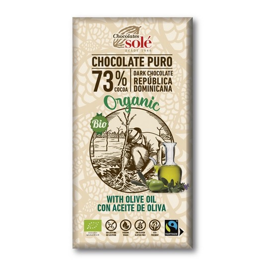 Chocolate Negro 73% con Aceite de Oliva Sin Gluten Bio Vegan 100g Chocolates Sole