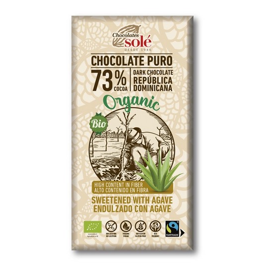 Chocolate Negro 73% con Agave Sin Gluten Bio 100g Chocolates Sole