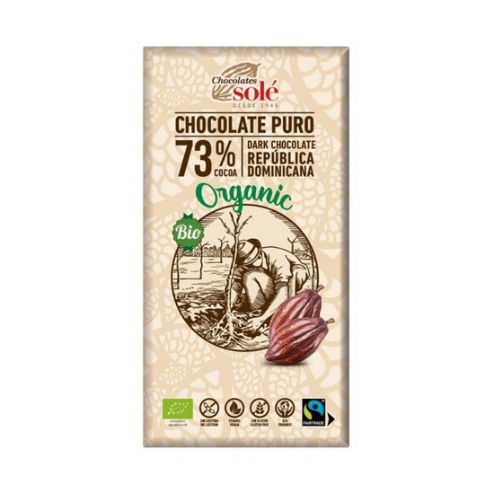 Chocolate Negro 73% Sin Gluten Bio Vegan 100g Chocolates Sole
