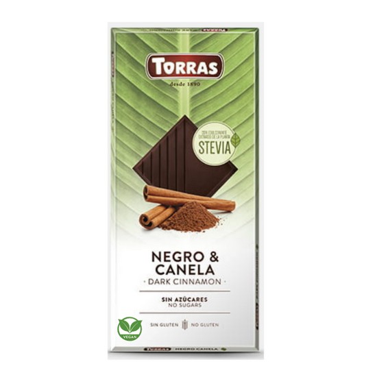 Chocolate Negro con Canela con Stevia Sin Gluten Vegan 125g Torras
