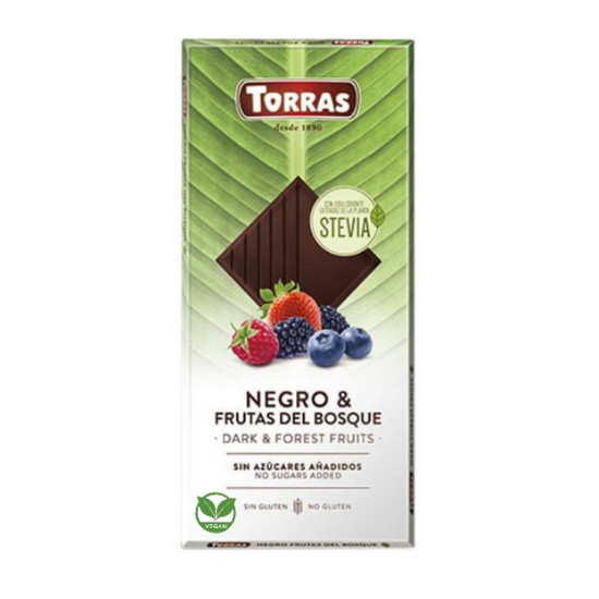 Chocolate Negro con Frutas del Bosque con Stevia Sin Gluten Vegan 125g Torras