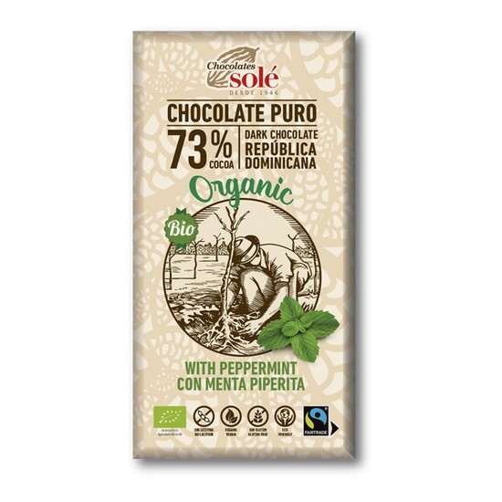 Chocolate Negro con Menta 73% Sin Gluten Bio Vegan 100g Chocolates Sole
