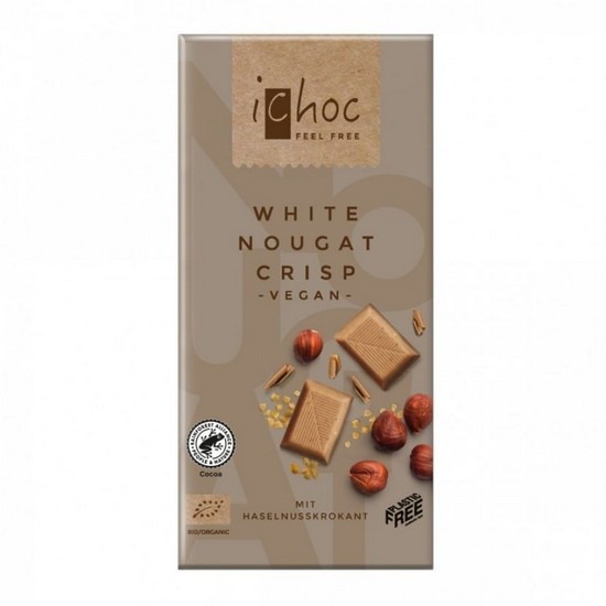 Chocolate White Nougat Crisp Vegan 80g ICHOC Chocolate White Nougat Crisp Vegan 80g ICHOC