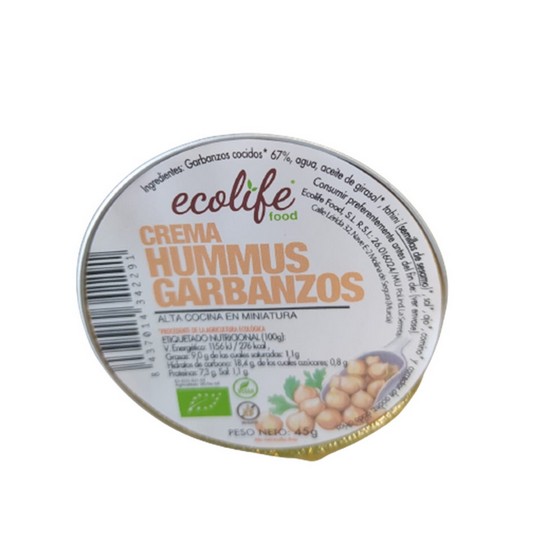 Crema Hummus de Garbanzos Sin Gluten Bio Vegan 50g Ecolife Food