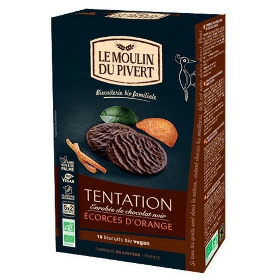 Galletas Tentacion Chocolate Negro y Naranja Bio Vegan 130g Le Moulin De Pivert