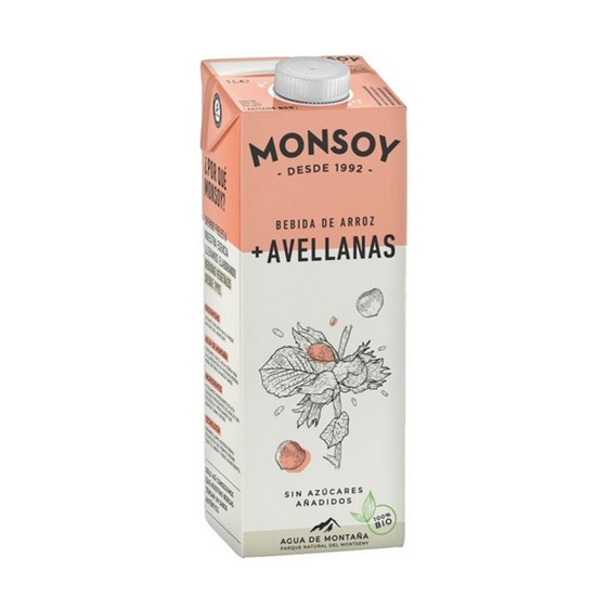 Bebida Vegetal de Arroz con Avellana Sin Gluten Bio 6x1L Monsoy