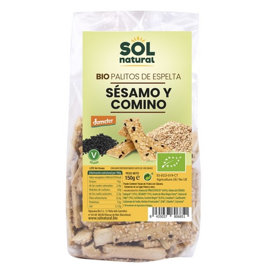 Palitos de Espelta Sesamo y Comino Eco Vegan 150g Solnatural