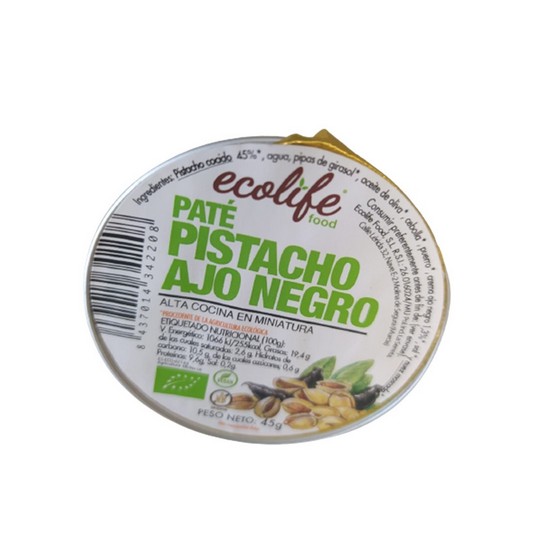 Pate Vegetal de Pistacho y Ajo Negro Sin Gluten Bio Vegan 45g Ecolife Food