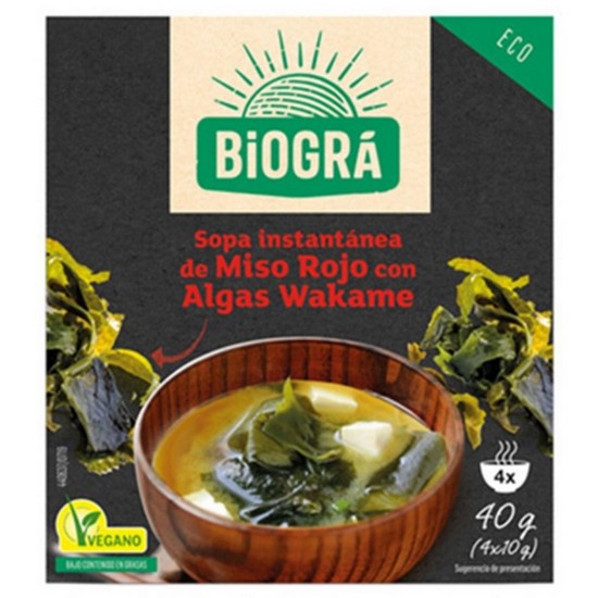 Sopa Miso Rojo con Algas Wakame Bio 4 Sobres Biogra
