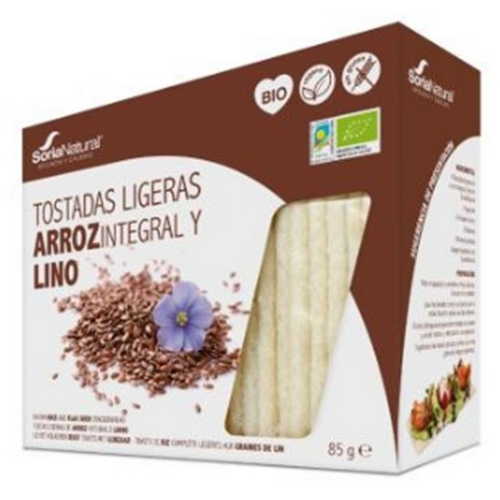 Tostadas Ligeras de Arroz Integral y Lino Sin Gluten Bio Vegan 25x4g Soria Natural