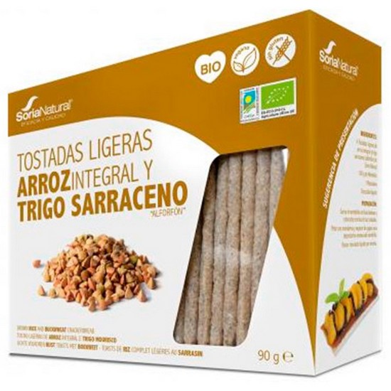 Tostadas Ligeras de Arroz Integral y Trigo Sarraceno Sin Gluten Bio Vegan 90g Soria Natural