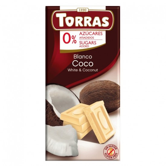 Chocolate Blanco con Coco Sin Gluten 75g Torras Chocolate Blanco con Coco Sin Gluten 75g Torras