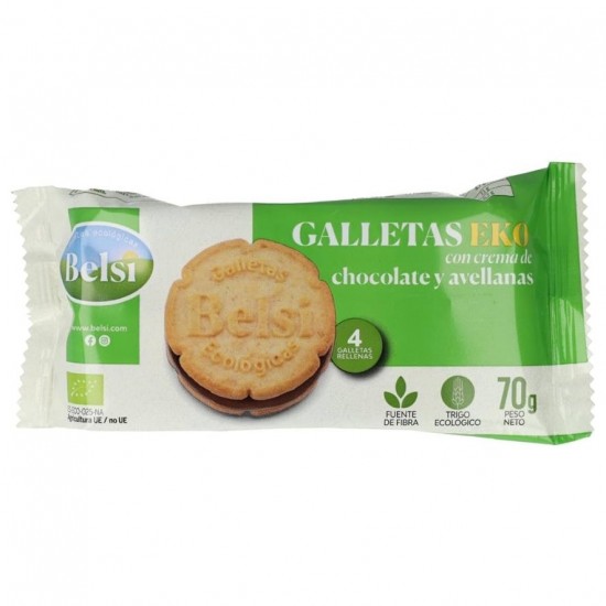 Galletas Proteica Rellenas Choco Avellanas Eco 70g Belsi Galletas Proteica Rellenas Choco Avellanas Eco 70g Belsi