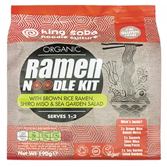 Kit Ramen Noodles de Arroz Integral Shiro Miso y Algas Bio 1ud King Soba
