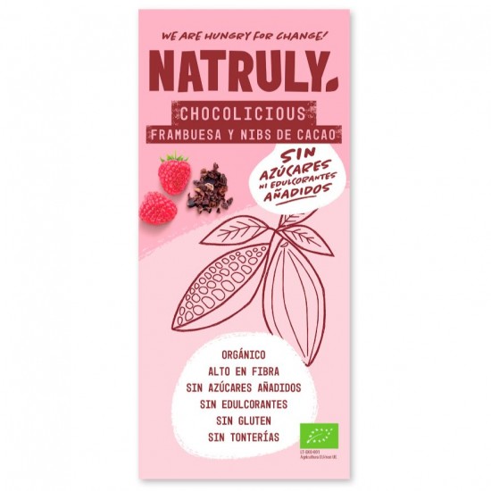 Tableta Chocolicious choco Frambuesa y nibs de cacao Bio 85g Natruly