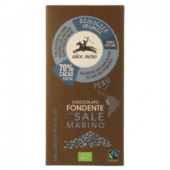 Tableta de Chocolate Negro Sal Marina Bio 50g Alce Nero Tableta de Chocolate Negro Sal Marina Bio 50g Alce Nero