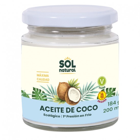 Aceite de Coco Virgen Extra Sin Gluten Bio Vegan 200ml Solnatural