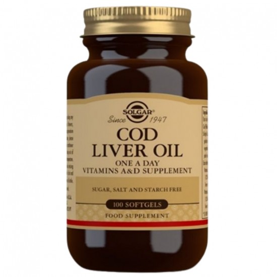 Aceite de Higado Bacalo Cod Liver Oil Sin Gluten 100caps Solgar