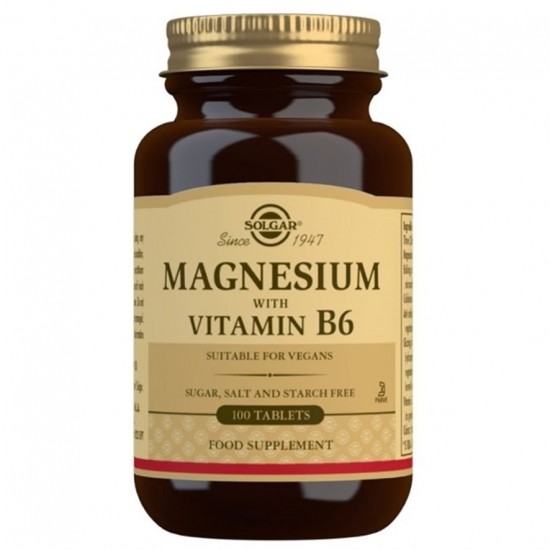 Magnesio con Vitamina B6 Sin Gluten Vegan 100comp Solgar