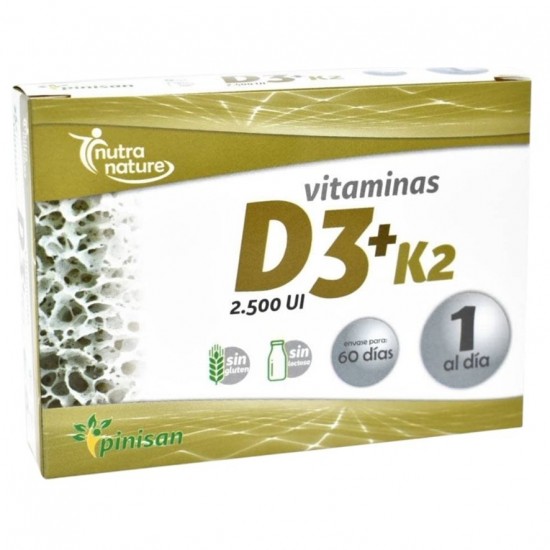 Vitaminas D3+K2 Sin Gluten 60caps Pinisan